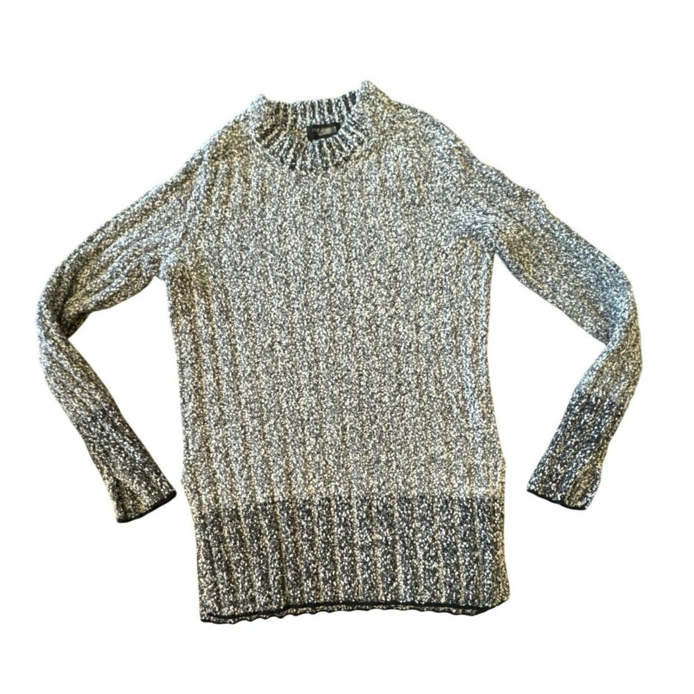 Rag & Bone Grey Black Knit Sweater XS Chunky Textured Pullover Long Sleeve Tunic